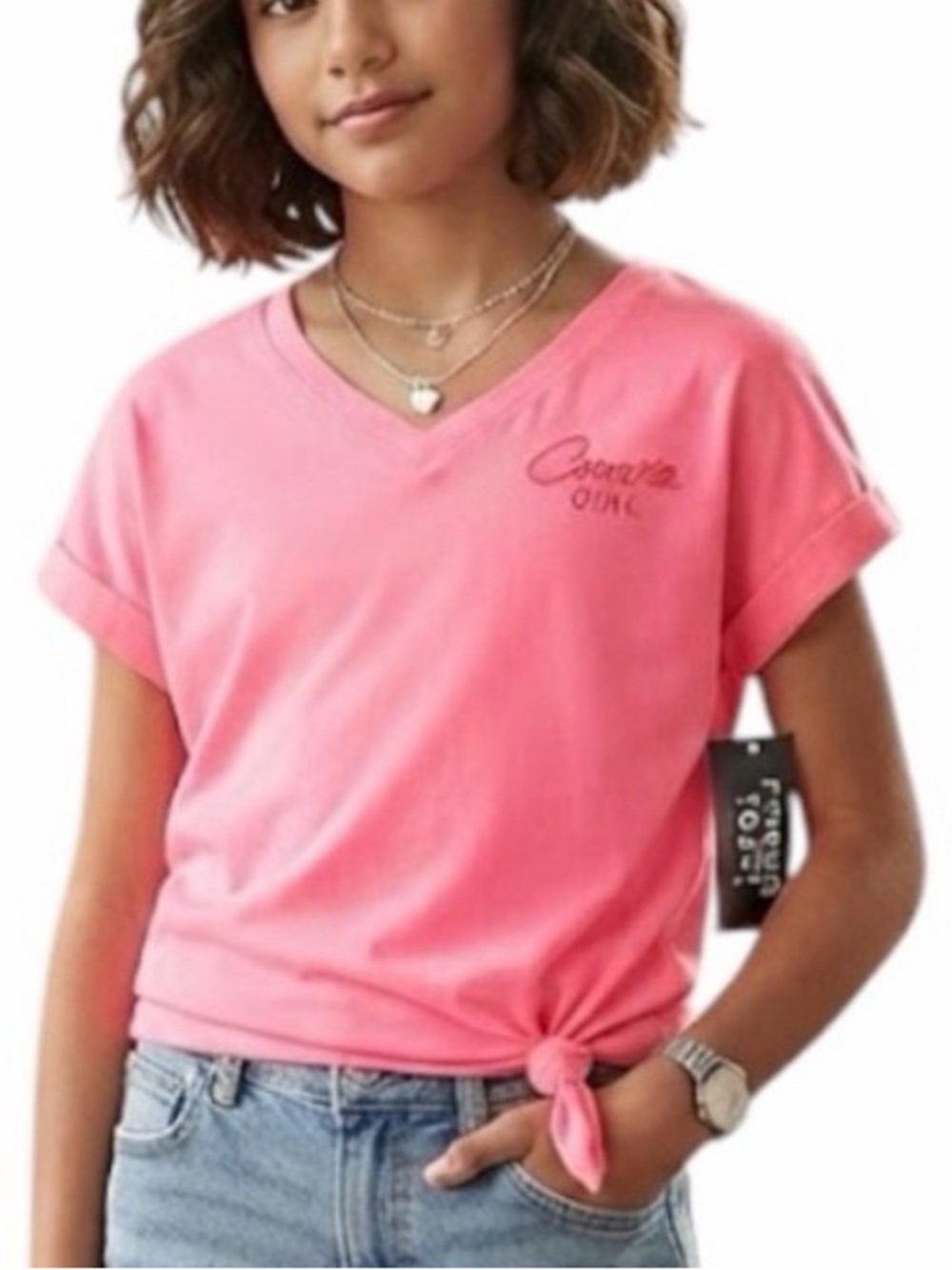 Coquette Barbiecore Kids Pink Embroidered Corvette Tie Front Top FRENCH TOAST 6Y